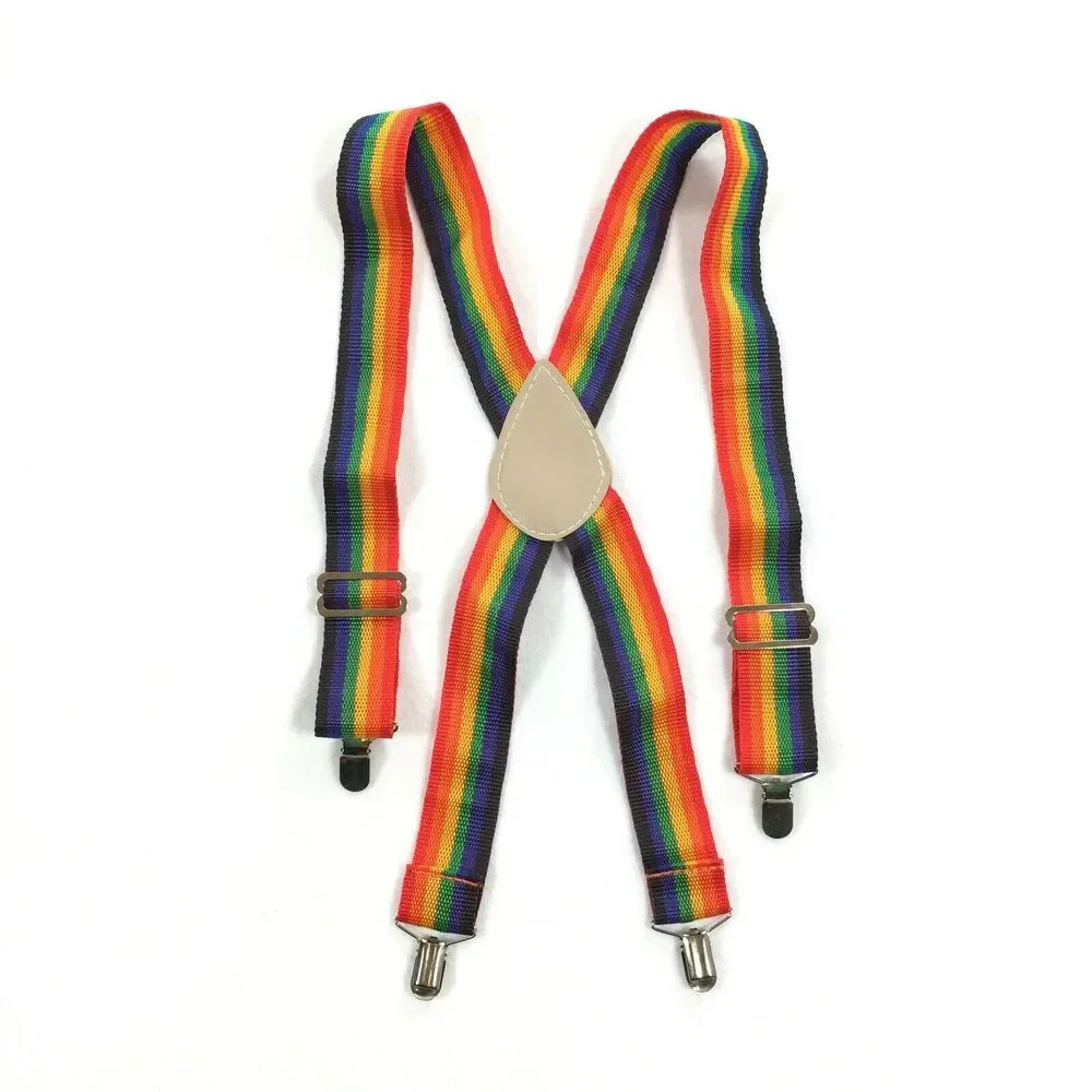 Vintage Striped Rainbow Suspenders Size S/M Kids Unisex Adjustable Silver Clasp